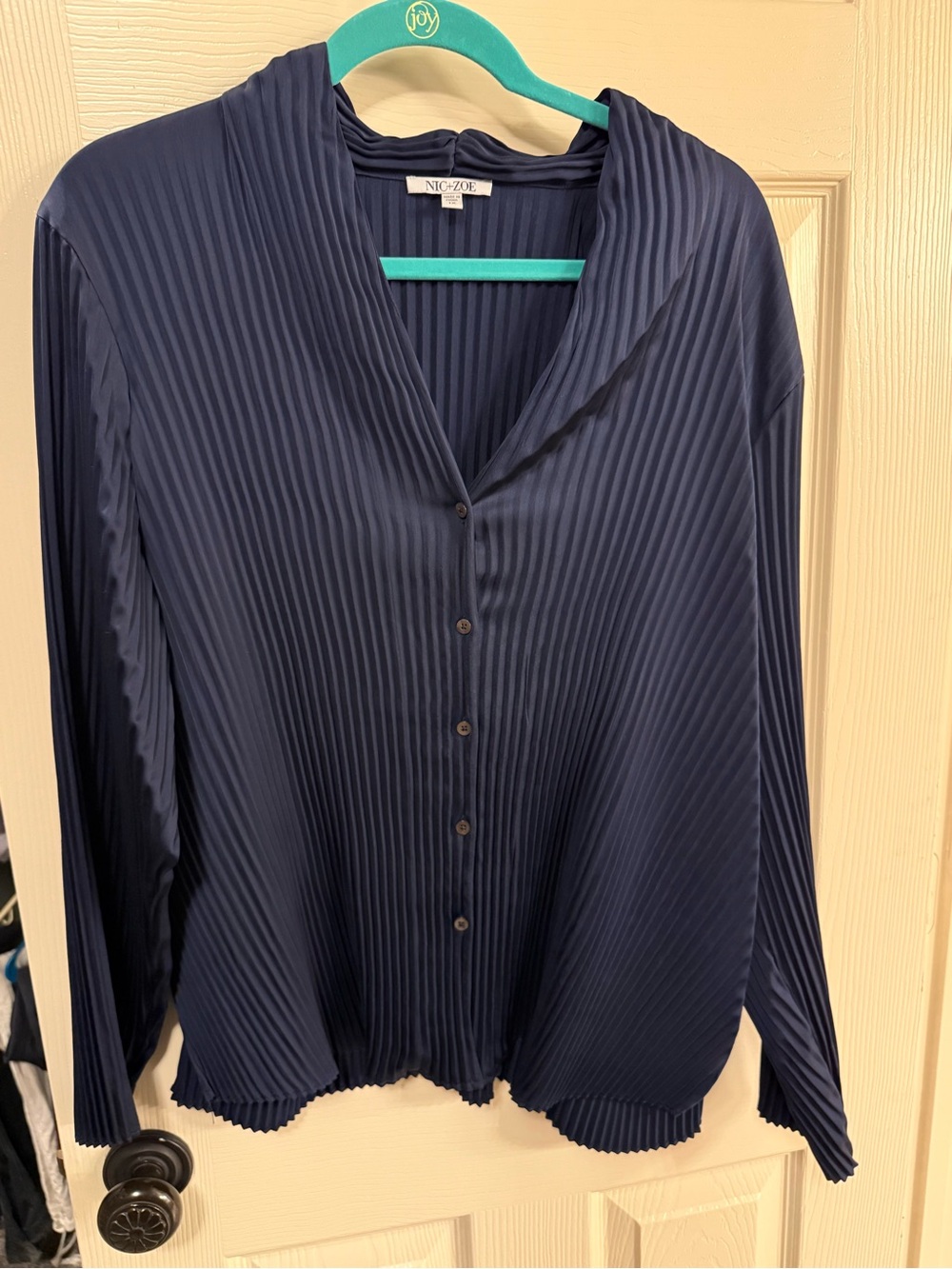 NIC+ZOE Navy Pleated Button-Front Blouse